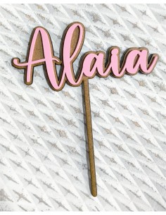 Topper Cake nombre con base de madera