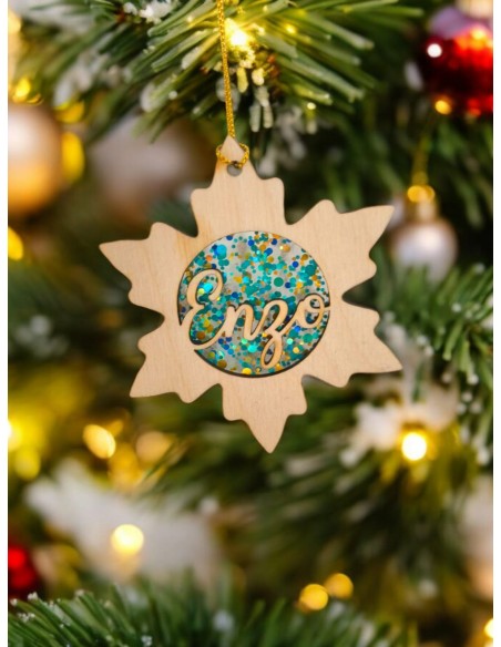 Comprar Bola para decorar el árbol navideño copo de nieve en madera