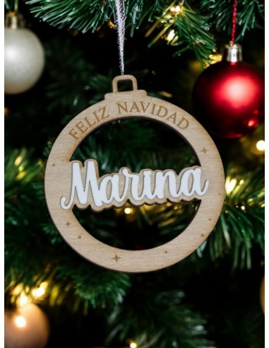 Comprar Bola Árbol Navidad de madera personalizada – 8 cm