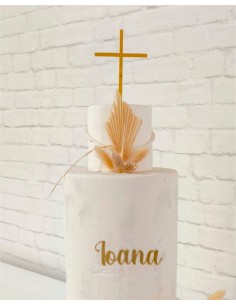 Topper Cake Primera Comunión Cruz acrílica con nombre frontal