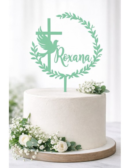Topper Comunión floral personalizado