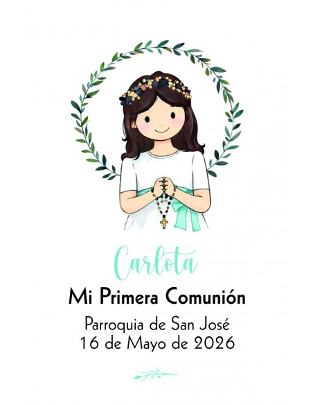 Recordatorio Primera Comunión niña corona