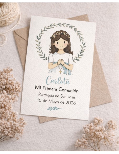 Recordatorio Primera Comunión niña corona