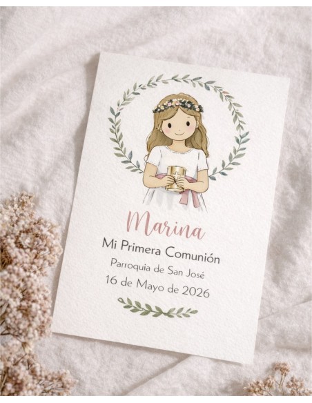 Recordatorio Primera Comunión niña floral