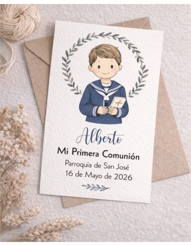 Recordatorio Primera Comunión niño floral