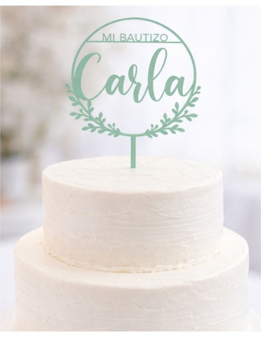 Topper cake floral bautizo personalizado