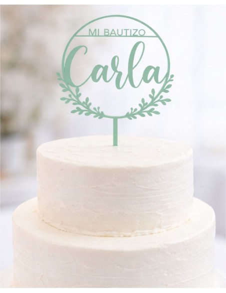 Topper cake floral bautizo personalizado