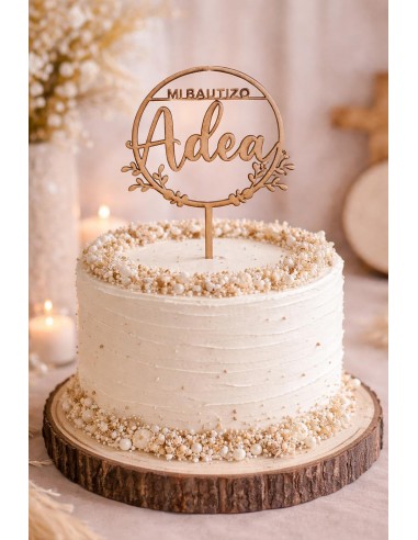Topper cake floral bautizo personalizado