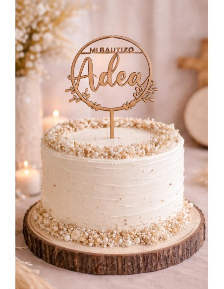 Topper cake floral bautizo personalizado