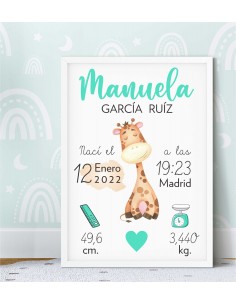 Lámina de nacimiento personalizada Jirafa