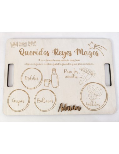 Bandeja de madera para los Reyes Magos con nombre
