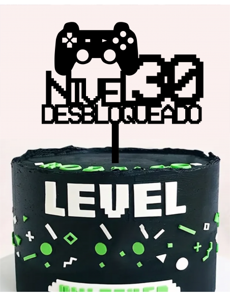 Cake Topper Videojuego nivel desbloqueado