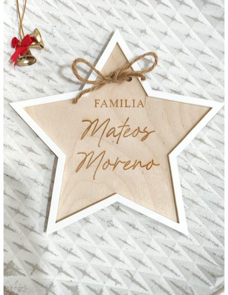 Estrella para el árbol de Navidad en madera y blanco